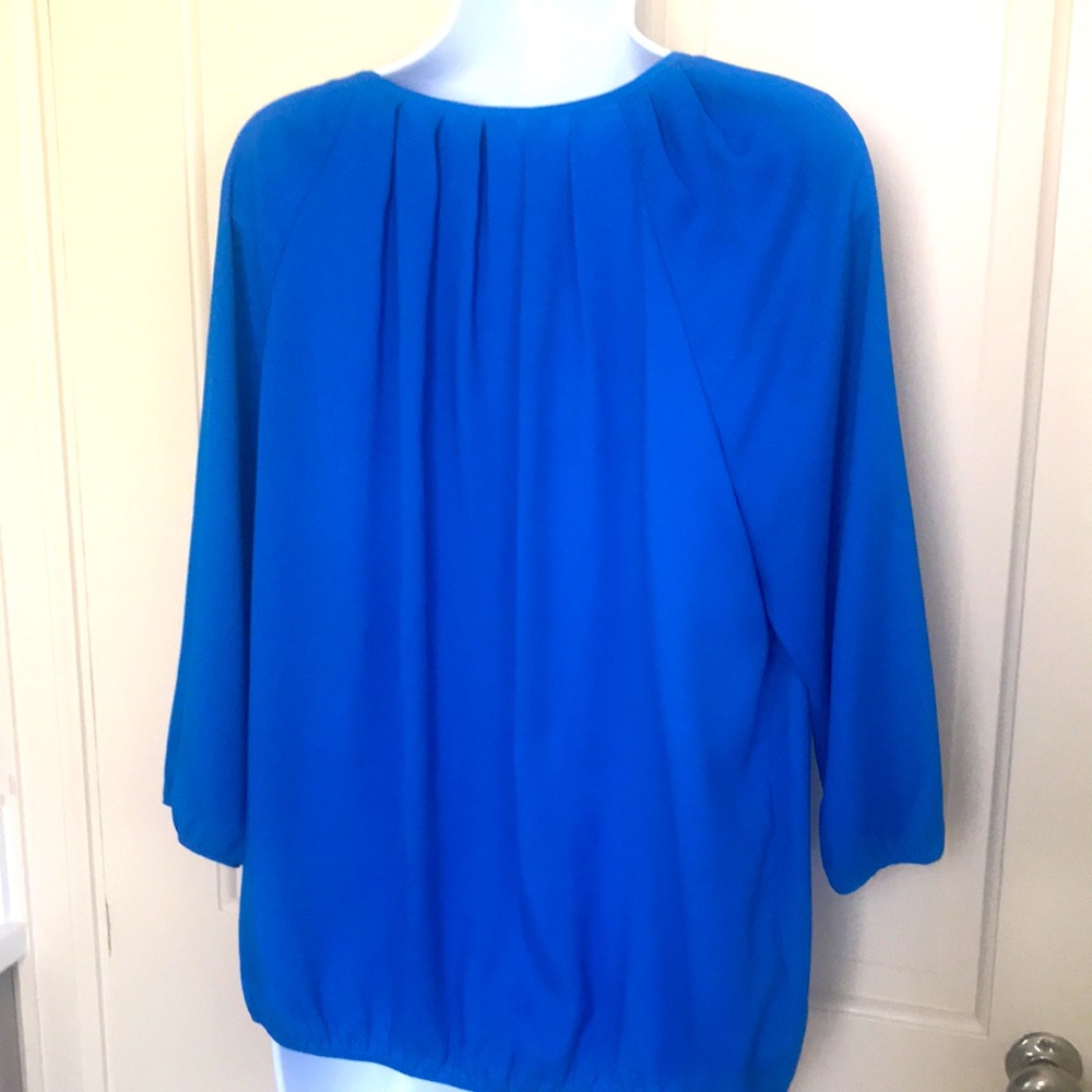 Ann Taylor Bright Blue Long Sleeve Peasant Blouse - Picture 2 of 2